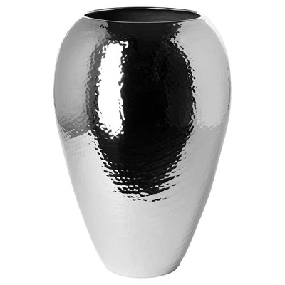 Fink hohe Blumenvase 32 cm silbern gehämmerte Eisen Vase im bauchigen Design - Bild 1 von 4