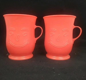 Red Kool-Aid Man 80er Jahre Plastikbecher 4" 2er Set Vintage 80s - Bild 1 von 8