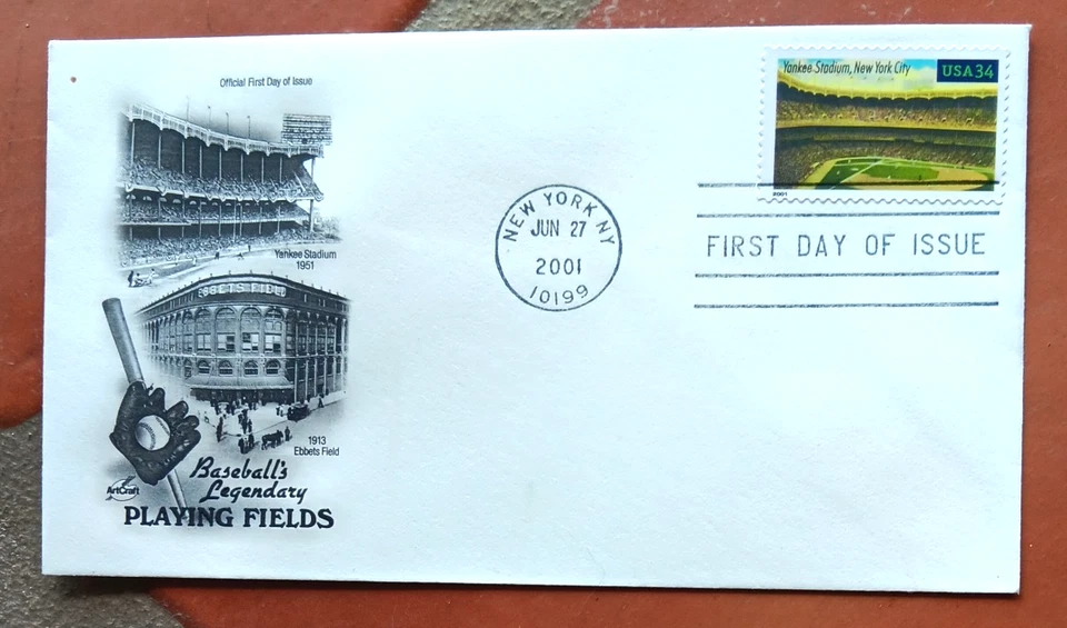 BASEBALL YANKEE STADIUM NEW YORK LEGENDARY PLAYING FIELD 2001 ARTCRAFT CACHT FDC - Image 1 of 1