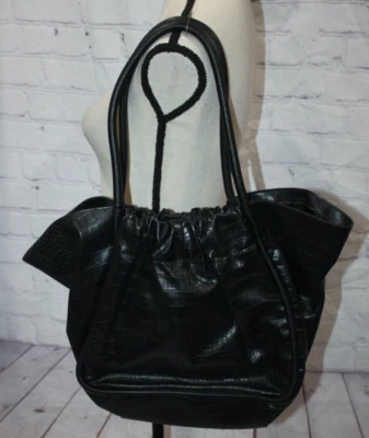Black Faux Crocodile Print Faux Leather Tote Shoulder Bag Purse - Image 1 of 3