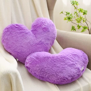 2PACK Girls Purple Fluffy Heart Pillow 18x15 inches Shaggy Faux Fur Gift for Her - Picture 1 of 8