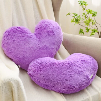 2PACK Girls Purple Fluffy Heart Pillow 18x15 inches Shaggy Faux Fur Gift for Her - Image 1 of 4