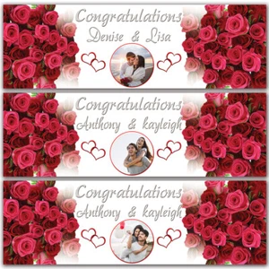 2 Personalised wedding engagement banner photo party poster just married rose - Picture 1 of 2