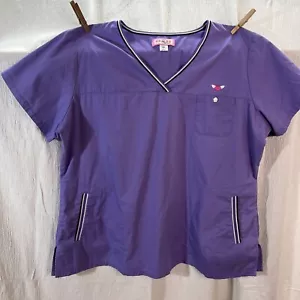 Koi Kathy Peterson 2XL Short Sleeve Scrub Top Pockets V Neck Lavender **see Note - Picture 1 of 11
