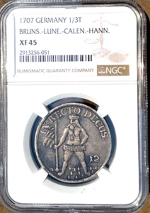 1707 German States Brunswick Luneburg Wildman 1/3 Taler, 12 MG NGC XF 45 Germany - Picture 1 of 2