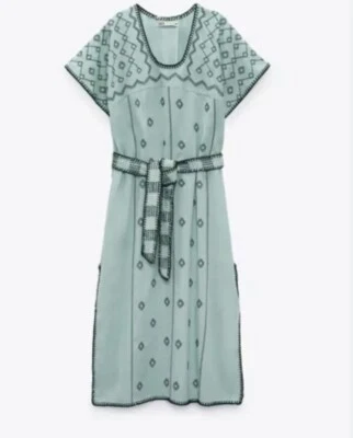 Vestido midi caftán bordado talla XL de Zara nuevo con etiquetas Foto 1 de 4