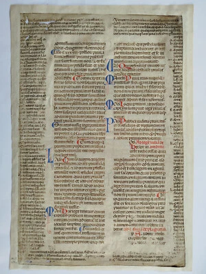 Justinianus Corpus juris Original Manuscript Leaf Initials Vellum - 1270 - Image 1 of 4