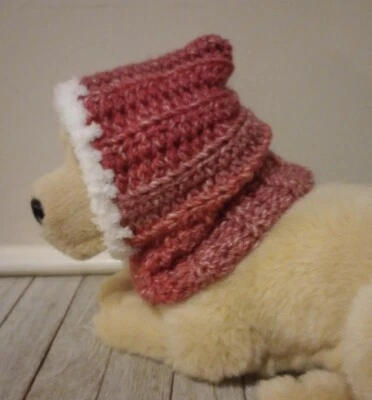 crochet handmade dog pet hood hat snood small medium breed peony pink new - Image 1 of 4