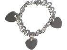 New Stainless Steel 8 inch Chain Bracelet with 3 Hearts engravable Charms 
