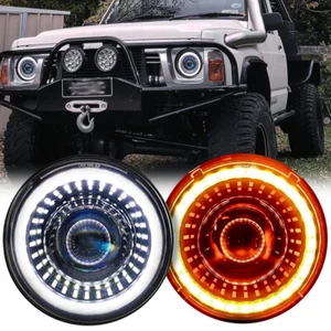 Pair 7inch Round LED Headlights Halo Starry Dragon Eyes DRL For Nissan Patrol GQ - Picture 1 of 12