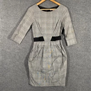 Review Dress Womens 8 Grey Pencil Tartan Office Career Formal Evening Fitted - Picture 1 of 14