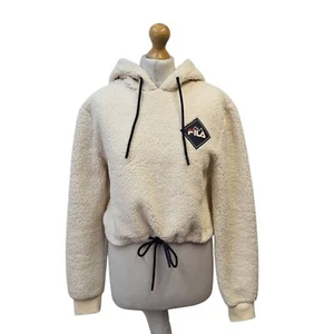 Fila Beige Cropped Hooded Fleece Jacket Uk Women's Size S K961 - Picture 1 of 5