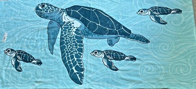 Sublimated Microfiber 30x60" Turtle & Babies Beach Towel Fast Dry-aqua blue/teal - Image 1 of 4