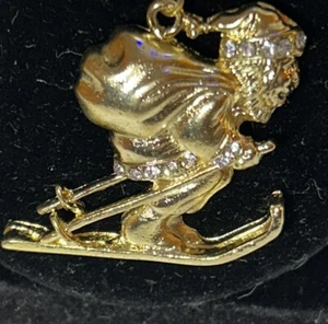 Collana Moda Donna Babbo Natale Sulle Piste Strass Claus Sciatore Novità - Foto 1 di 11