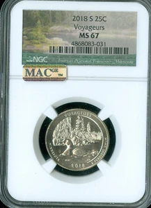 2018 S VOYAGEURS QUARTER NGC MS67 PQ 2ND FINEST GRADE MAC SPOTLESS . - Picture 1 of 2
