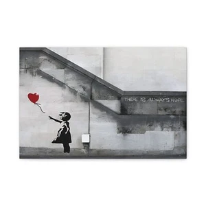 Canvas Print, Banksy Street Art Girl with Balloon Always Hope, Wall Art Decor, - Picture 1 of 17
