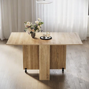 Modern Mobile Folding Dining Table Drop Leaf Rolling Desk with 2 Storage Shelves - Picture 1 of 18