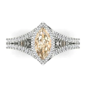 1.2 MQ split shank Natural Morganite Promise Bridal Wedding Ring 14k White Gold - Picture 1 of 11