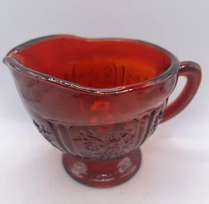 Vintage Ruby Red Glass Cabbage Rose Creamer - Picture 1 of 8