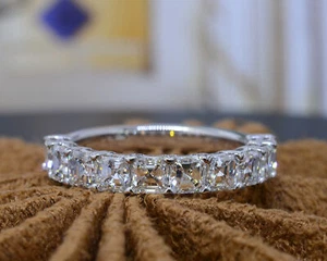 2.00 Ct. Asscher Cut Natural Diamond Half Eternity Wedding Band 14K Gold F-G VS - Picture 1 of 4