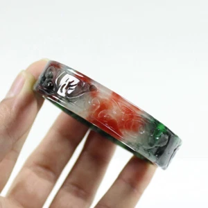 61mm Chinese Hand-carved Multi-Color Jadeite Jade Gems Bangle Bracelet j7666 - Picture 1 of 11