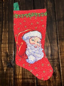 Vintage Retro Santa X Large Christmas Stocking Sock Cotton Blend Santa’s List - Picture 1 of 15