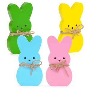 Easter Décor, 4 Pcs Bunny Table Decorations Wooden Spring Signs for Home, W - Picture 1 of 8