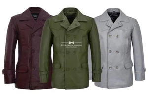 Abrigo de cuero real estilo militar inspirado en la Segunda Guerra Mundial chaquetón alemán para hombre DR WHO - Imagen 1 de 21
