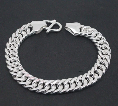 Brazalete de eslabones cubanos lisos de cadena de plata fina pura 999 para hombre de 11 mm 47,7 g/8,2 pulgadas Foto 1 de 4