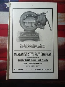 1906 Antique Picture Advertising MANGANESE STEEL SAFE COMPANY Plainfield NJ - Picture 1 of 4