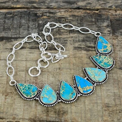 Collana In Argento Sterling 925 Con Gemma Di Giada Blu Per Doni Alle Donne - Immagine 1 di 4