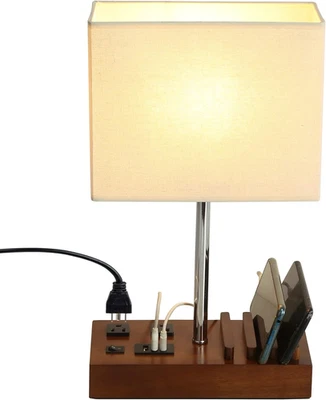 USB Table Lamp, Multi-Functional Bedside Desk Lamp with 2 AC Outlets, 3 USB Char - Image 1 of 4