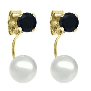 0.44 Ct Round 4mm Black Onyx 14K Yellow Gold Stud Earrings - Picture 1 of 2
