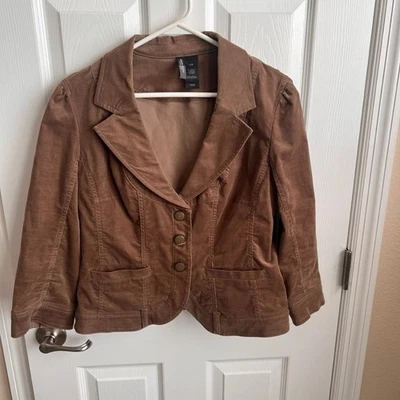 Bisou Bisou Brown Corduroy Blazer Jacket Fitted Casual Layering Ladies Size L - Image 1 of 4