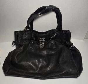 Michael Kors Hamilton Satchel Bag with Silver Chain & Lock Black - Picture 1 of 5