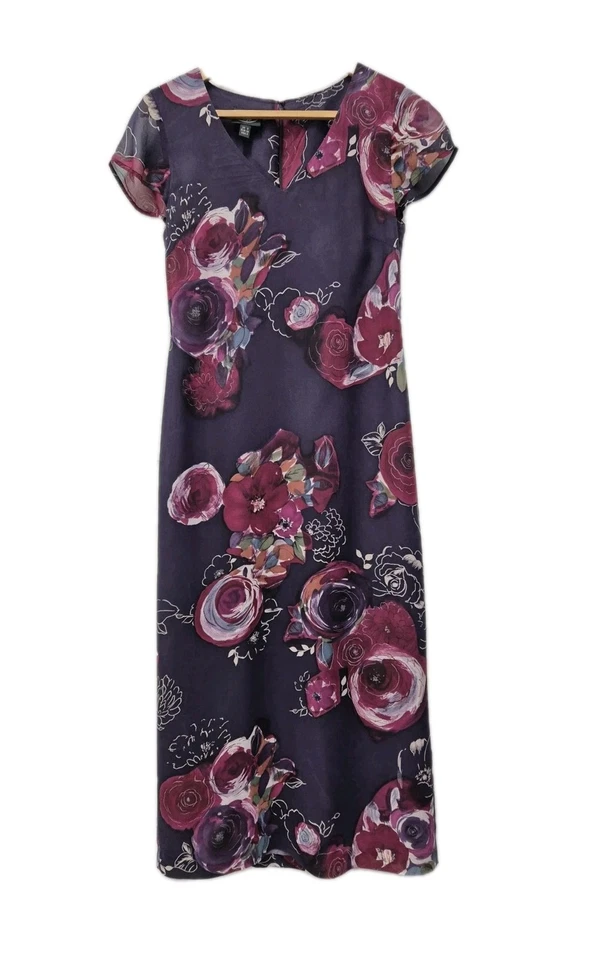 Vintage LAURA ASHLEY DRESS UK8 EU34 US4 silk floral lined cap sleeve slim V Neck - Image 1 of 4