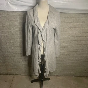 KENAR Cashmere Ruffle Cardigan Duster Sweater Elegant Light Gray Womens Size L - Picture 1 of 4