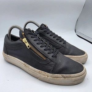 Vans Old Skool Womens Size 8.5 Black Leather Zip Shoes Casual Walking Retro - Picture 1 of 13