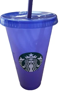 Vaso azul Starbucks para bebidas frías con paja 7 tapas nuevo 24 oz - Imagen 1 de 7