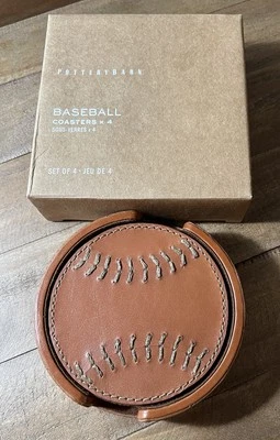 Posavasos de béisbol Pottery Barn de cuero - Juego de 4 Foto 1 de 2