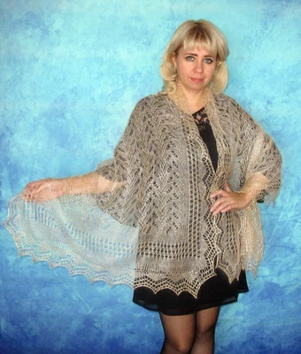 Beige women's scarf,Russian Orenburg shawl,Wool wrap,Bridesmaid cape,Mom gift - Image 1 of 4