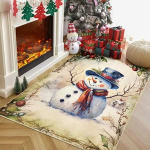 Vintage Christmas 4x6 Area Rug Washable, Stain Resistant Ultra Thin Winter Sn... - Bild 1 von 8