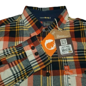 The American OutdoorsMan Flannel Button Down Shirt  XL Orange Navy  NWT Pockets - Picture 1 of 9