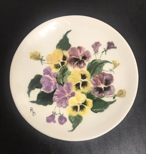 Holland Mold Plate Handpainted & Signed w/Pansy Flowers by Local Artist 6.5" Dia - Picture 1 of 2