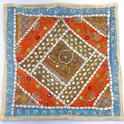 Almohada bordada con cuentas india hecha a mano simulada espejo boho trabajo 16x16 tono joya Foto 1 de 4