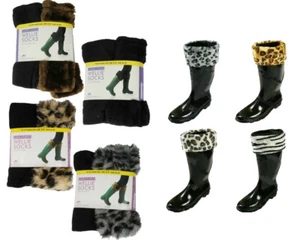 Ladies Fleece Zebra Welly Wellie Liners Sock Wellington Boot Thermal Socks Thick - Picture 1 of 6