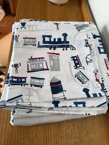 Pottery Barn Kids TRAIN Organic Sheet Set FULL 4 Piece Pre owned Excellent Cond - Picture 1 of 3