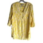Woman Within Women's Blouse Plus 1X 22/24 Floral Yellow 100% Rayon Pleated