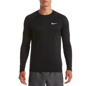 Nike Men's Long Sleeve Hydroguard Swim Shirt Rashguard Black NESSA587-001 NWT - Picture 1 of 3