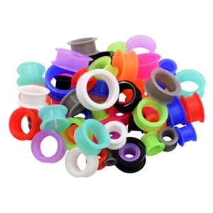 2 Thick Silicone Ear Plug Extra Wide Round Edge Double Saddle Flesh Tunnel Gauge - Picture 1 of 19